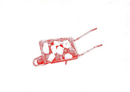 Carretilla con piedras I. Tinta sobre papel 25x35cm. Año 2020.